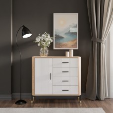 Kumode ar atvilknēm un durvīm DANTE DT08, Ozols cremona/Balts matēts/Zelts